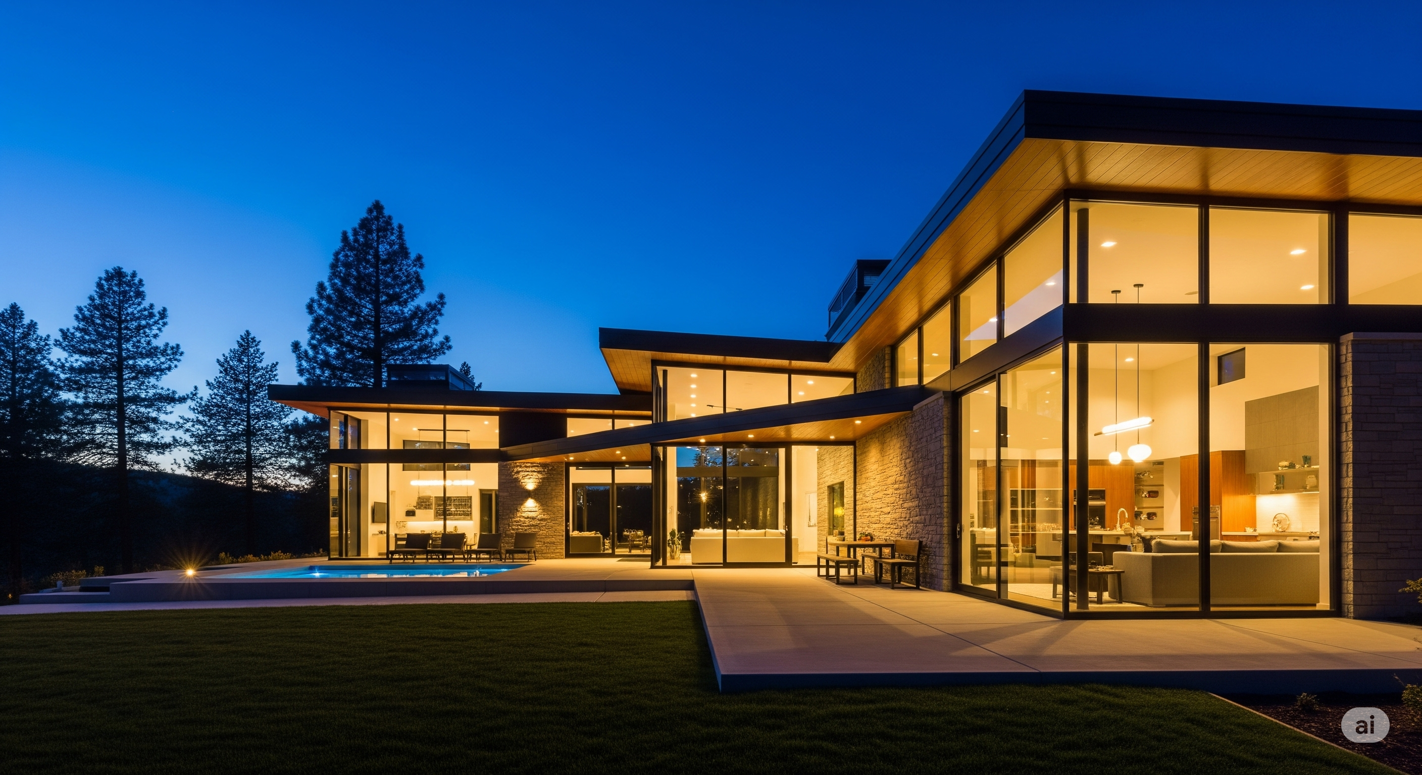 Fachada elegante de la Residencia Armonía Natural al atardecer